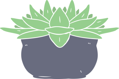 Bir insan tarafından çizilmiş yassı renkli karikatür sulu bitki