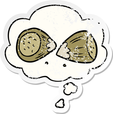 Düşünce baloncuklu karikatür fındıkları insan tarafından çizilmiş yıpranmış bir çıkartma gibi.