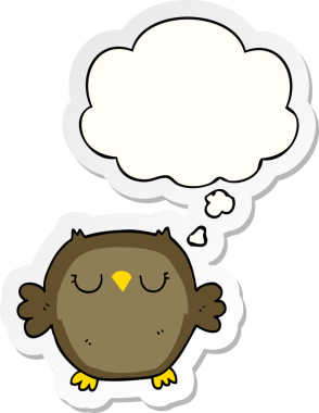 Düşünce baloncuğu insan tarafından çizilmiş bir çıkartma olan çizgi film baykuşu