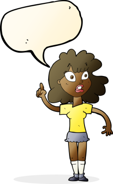 Bir insan tarafından çizilen konuşma baloncuğuyla nokta koyan çizgi film kadını.