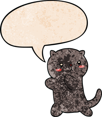 Bir insan tarafından çizilmiş geçmişe dönük konuşma baloncuğu olan sevimli çizgi film kedisi.