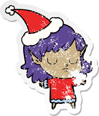 Bir insan tarafından çizilmiş Noel Baba şapkası takan bir elf kızı çizilmiş.