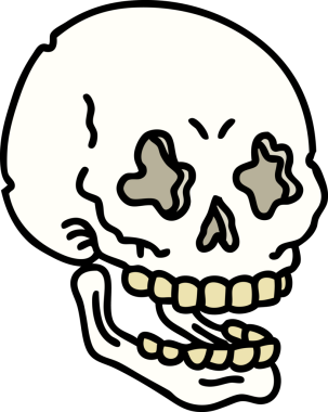 Bir insan tarafından çizilmiş geleneksel bir kafatası dövmesi.