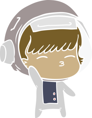 Düz renkli çizgi film meraklısı astronot bir insan tarafından çizilmiş.