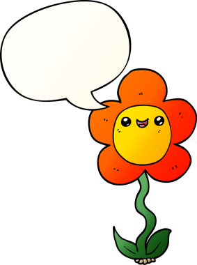 bir insan tarafından çizilmiş yumuşak eğimli konuşma baloncuklu karikatür çiçeği