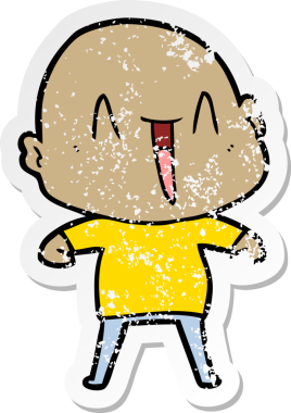 Bir insan tarafından çizilmiş mutlu, kel bir adamın sıkıntılı çıkartması.