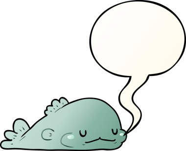 Bir insan tarafından çizilmiş, konuşma baloncuklu tatlı çizgi film balığı.