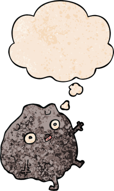 Bir insan tarafından çizilen grunge desen tarzında bir düşünce baloncuğuyla düşen çizgi film kayaları.