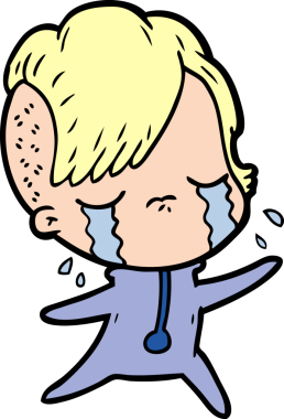 Bir insan tarafından çizilmiş uzay giysileri içinde ağlayan bir kız.