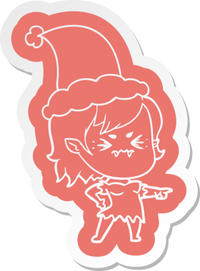 Bir insan tarafından çizilmiş Noel Baba şapkası giyen vampir bir kızın garip bir çizgi film çıkartması.