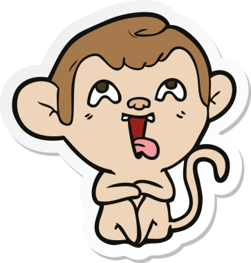 Bir insan tarafından çizilmiş çılgın bir maymun çıkartması.