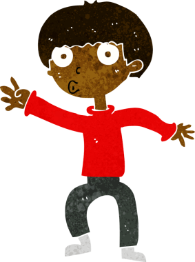 Çizgi filmci çocuk bir insan tarafından çizilmiş uyarı sallıyor.