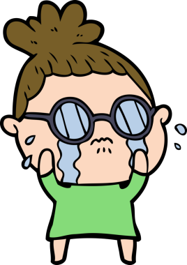 Bir insan tarafından çizilmiş gözlüklü, ağlayan bir kadın.