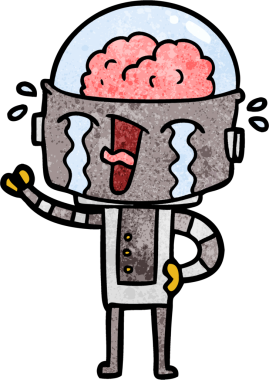 Bir insan tarafından çizilmiş ağlayan robot çizgi film.