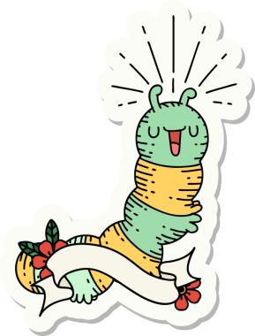 Bir insan tarafından çizilmiş mutlu tırtıl dövmesi stili.