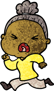 Bir insan tarafından çizilmiş kızgın yaşlı kadın çizgi filmi.