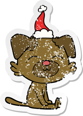 Bir insan tarafından çizilmiş Noel Baba şapkası takan bir köpeğin el yazısı.