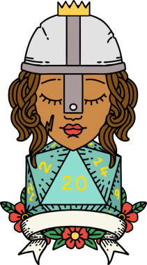 Retro Dövme Tarzı İnsan Savaşçısı Doğal 20 rulo ile Bir insan tarafından çizilmiş