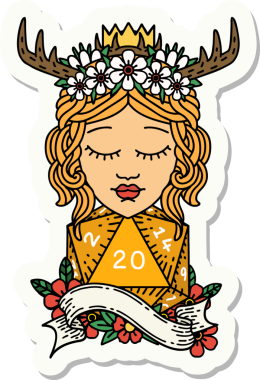 Bir insan tarafından çizilmiş 20 zarlı insan Druid çıkartması.