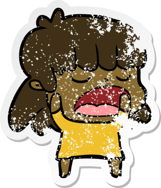 Bir insan tarafından yüksek sesle çizilmiş karikatür kadının sıkıntılı çıkartması.