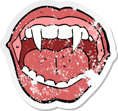 Bir insan tarafından çizilmiş vampir ağzının gerilmiş yapıştırması.