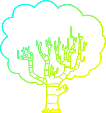 Bir insan tarafından çizilmiş bir karikatür ağacının soğuk gradyan çizimi