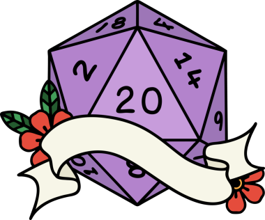 Retro Dövme Biçimi Doğal 20 D20 zar bir insan tarafından çizildi