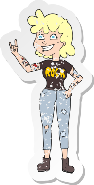 Bir insan tarafından çizilmiş bir rock kızının gerilimli çıkartması.