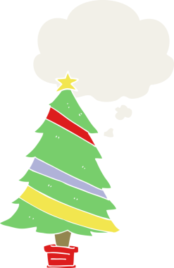 Düşünce baloncuğu insan tarafından çizilmiş bir karikatür noel ağacı.