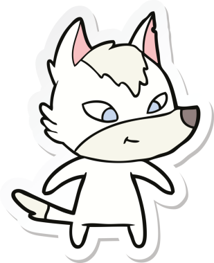 Bir insan tarafından çizilmiş dost canlısı bir kurt çizgi filminin çıkartması.