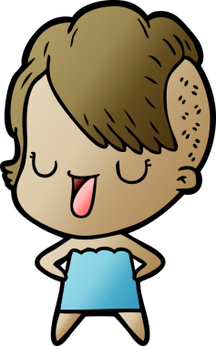 Bir insan tarafından çizilmiş hippi saç kesimli sevimli bir çizgi film kızı.