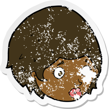 Bir insan tarafından çizilmiş endişeli bir ifadeye sahip çizgi film kızına ait gerilimli bir çıkartma.