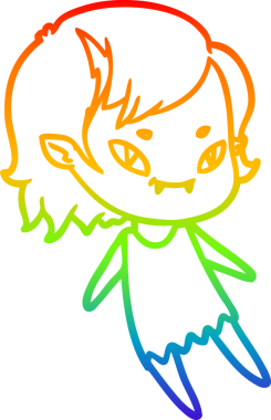 Gökkuşağı gradyan çizgi çizimi bir insan tarafından çizilmiş, arkadaş canlısı vampir bir kız.