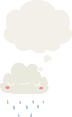 Düşünce baloncuklu karikatür fırtına bulutu insan tarafından çizilmiş.