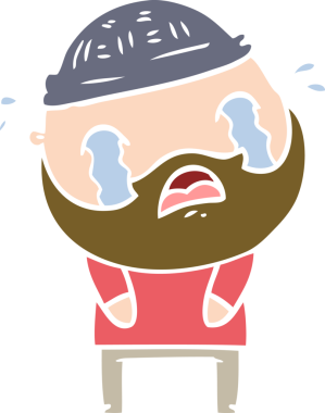 Düz renkli çizgi film sakallı adam bir insan tarafından çizilmiş ağlıyor.