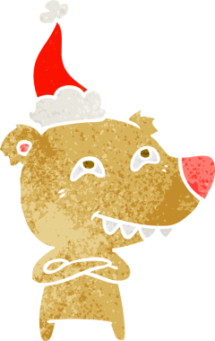 Bir insan tarafından çizilmiş Noel Baba şapkası takan bir ayının eski çizgi filmi.