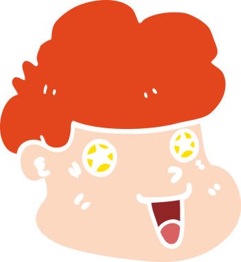 Düz renkli çizgi film karakteri bir insan tarafından çizilmiş.