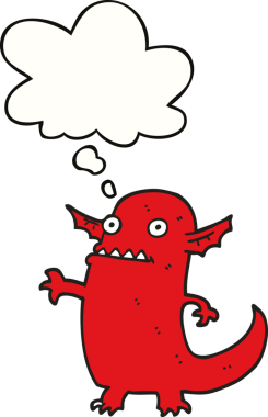 Bir insan tarafından çizilmiş düşünce balonlu cadılar bayramı canavarı çizgi filmi.