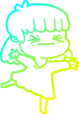 Bir insan tarafından çizilmiş kızgın bir kızın soğuk çizgi çizimi.