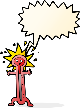 bir insan tarafından çizilmiş konuşma baloncuklu karikatür termometresi