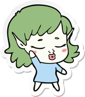 Bir insan tarafından çizilmiş güzel bir elf kızının çıkartması.