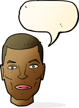 bir insan tarafından çizilmiş konuşma balonlu ciddi erkek yüzü.