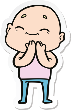 Bir insan tarafından çizilmiş mutlu, kel bir adamın çıkartması.