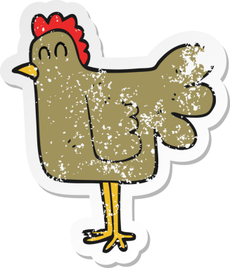 Bir insan tarafından çizilmiş çizgi film tavuğunun gerilimli yapıştırması.