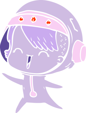 Bir insan tarafından çizilmiş mutlu düz renkli çizgi film kızı.