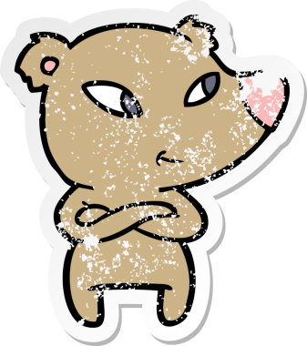 Bir insanın çapraz kollarıyla çizdiği sevimli bir çizgi film ayısının sıkıntılı çıkartması.