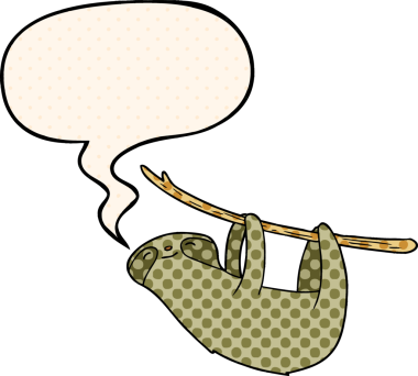 Bir insan tarafından çizilmiş çizgi roman tarzında konuşma balonu olan tembel bir çizgi film.