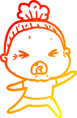 Bir insan tarafından çizilmiş kızgın yaşlı bir kadının sıcak çizgi çizimi.