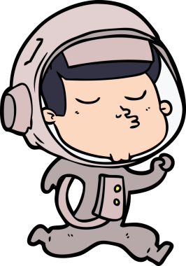 Bir insan tarafından çizilen kendine güvenen bir astronot çizgi filmi.