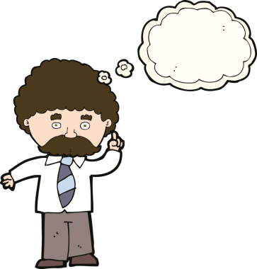 Bir insan tarafından çizilmiş düşünce baloncuklu çizgi film öğretmeni.